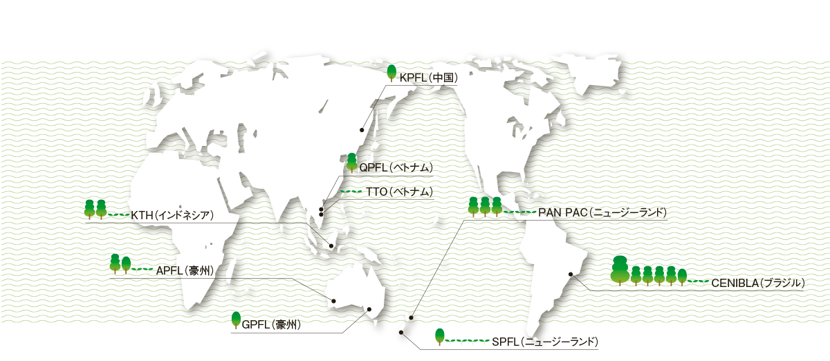 KPFL（中国）  CPFL（中国）  LPFL（ラオス）  SPFL（ラオス）  QPFL（ベトナム）  TTO（ベトナム）  KTH（インドネシア）  OCP（カンボジア）  APFL（豪州）  GPFL（豪州）  SPFL（ニュージーランド）  PAN PAC（ニュージーランド）  CENIBLA（ブラジル）